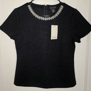NWT Adrienne Vittadini Black Textured Blouse with Embellishments Size Small